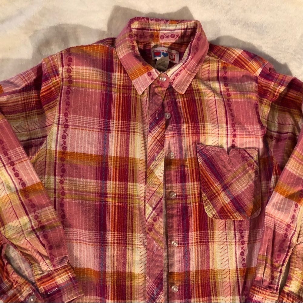 American Sweet heart 💜 Pink womens Plaid Button-Up Shirt